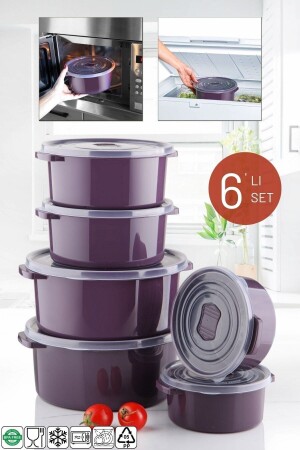 Microwave and Freezer Usable Storage Container Set Round 6 Pieces Plum TYC00699714683 - Nandy Home