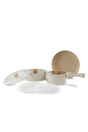 Midas Beige 9 Piece Nesting Pot and Pan Set with Detachable Handle D-NEOMDS9I - NEOFLAM