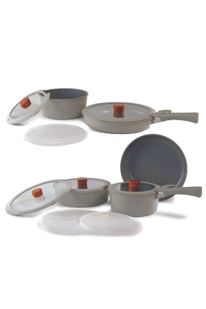 Midas Gray (9 Pieces & 6 Pieces) 15 Pieces Interlocking Pots and Pans Set with Detachable Handle MIDAS - NEOFLAM