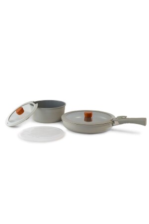 Midas Grey 6-teiliges ineinandergreifendes Topf- und Pfannenset mit abnehmbarem Griff D-NEOMDS6I-07 - NEOFLAM