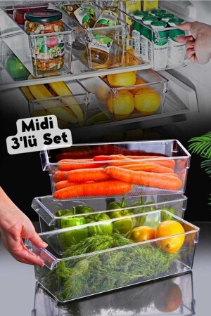 Midi Tall, transparenter Kühlschrank- und Schrank-Organizer, 3-teilig, NDY-EP-611-1 - Nandy Home