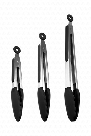 Midori Metal Handle Silicone Tip Lock System Smart 3-Piece Tongs Set Black - Valletta