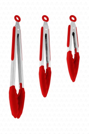 Midori Metal Handle Silicone Tip Lock System Smart 3-Piece Tongs Set Red - Valletta