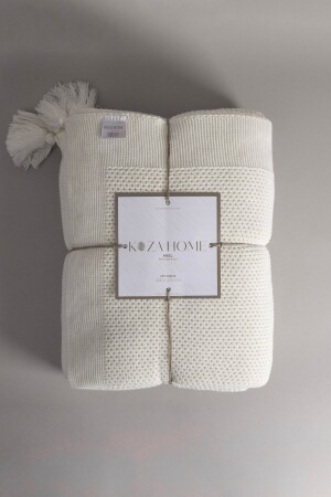 Miel Cream Double Blanket with Pompom on the Edge 200x220 37100 - Koza Home