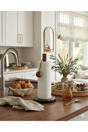 Mien Siyah Mermer Tabanlı Ahşap Kağıt Havluluk - Modern Tasarım Top Detaylı - Mien