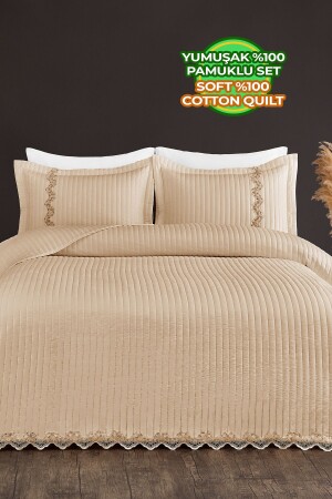 Mihrimah Spitzen-Tagesdecke für Doppelbett, King-Size-Größe, 100 % Baumwolle (Piqué), waschbar, Capp/Beige - Evlen Home Collection