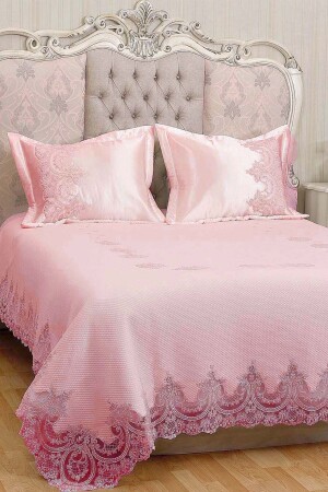 Mihrimah French Lace Beaded 100% Cotton Pique Set (6 Pieces) Powder Q-PKE-87145 - Evlen Home Collection