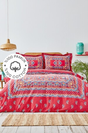 Mihver Pano Red 100% Cotton Double Duvet Cover Set - Karaca Home
