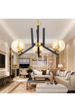 Mikel 3 Piece Black Antique Modern Bedroom Kitchen Living Room Retro Living Room Chandelier 3426-03-BL - Apliqa