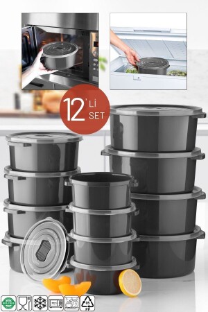 Mikrowellen- und gefriergeeignetes Vorratsbehälter-Set rund 12-teilig Anthrazit NDY-2900 - Nandy Home