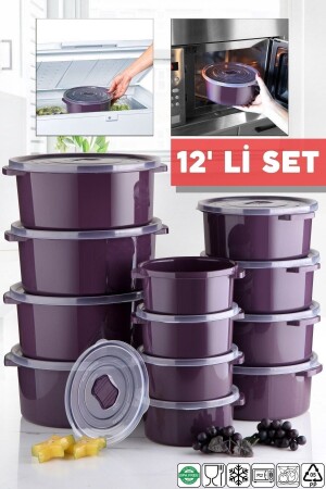 Mikrowellen- und gefriergeeignetes Vorratsbehälter-Set rund 12-teilig Pflaume NDY-KMP-2900-12 - Nandy Home