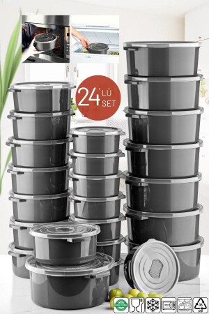 Mikrowellen- und gefriergeeignetes Vorratsbehälter-Set rund 24-teilig Anthrazit NDY-2900-24 - Nandy Home