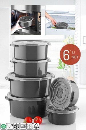 Mikrowellen- und gefriergeeignetes Vorratsbehälter-Set rund 6-teilig Anthrazit TYC00699715972 - Nandy Home