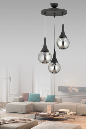 Mila 3-Piece Modern Smoked Globe Glass Pendant Lamp Chandelier MİLA 3-Piece - ESSLİGHT