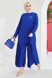 Mila Piliseli Pantolon Tunik Ikili Takım - Saks Mavisi MS00MB8348 - InStyle