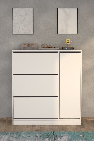 Milano 3-Door Sliding Shelf Cabinet Shoe Rack White - Moonlife