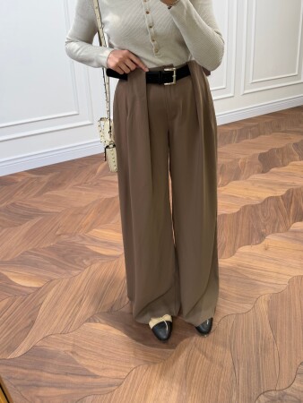 Milano Pleated Belted Trousers - Mink - Duendeca
