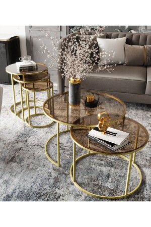 Milas Gold Coffee Table Set - Bronze Glass TYCEF3LPON168656941373943 - Dekoport