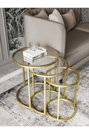 Milas Gold Zigon Sehpa - Şeffaf Cam DKp3830 - Dekoport