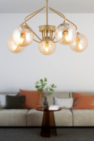 Mildred 5-Piece Antique Honey Glass Modern Pendant Lamp Young Room Kitchen Bedroom Living Room Pendant Lamp Chandelier 3953-05-FR - Apliqa