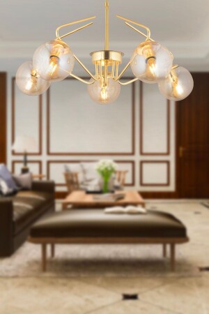 Mildred 5-Piece Gold Honey Glass Modern Pendant Lamp Young Room Kitchen Bedroom Living Room Pendant Lamp Chandelier 3953-05-GD - Apliqa