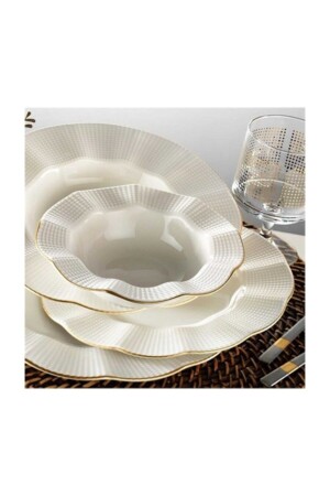 Milena 24 Piece Cream Gilt Dinner Set MLN24Y214R520 - Kütahya Porselen