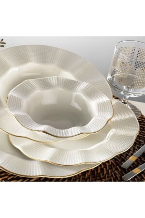 Milena 24 Piece Cream Mesh Dinner Set for 6 People MLN24Y214R520 - Kütahya Porselen