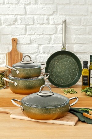 Milet Granite Surface 7 Piece Gold Gradient Casserole Set 600. 15. 01. 1097-1 - Emsan