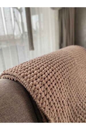 Milky Brown Hand Knitted Blanket - Alize