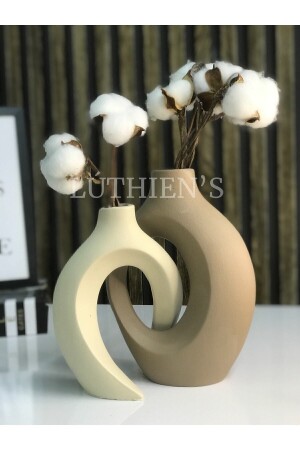 Milky Coffee Cream Decorative Lover Vase Set of 2 - Luthien