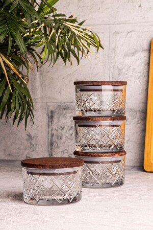 Milla 4-Piece Wooden Vacuum-Lidded Glass Breakfast Multi-Purpose Glass Snack Bowl 230 ml - Snippy