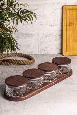 Milla 5 Piece Tray Wooden Vacuum Lid Glass Breakfast Multi-Purpose Glass Snack Bowl 230ml - Snippy