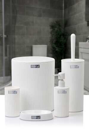 Mina Beyaz Çizgili Yuvarlak Banyo Seti - Okyanus Home