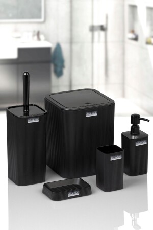 Mina Black Striped Square Bathroom Set OKY-420 - Okyanus Home