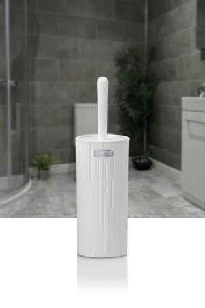 Mina White Striped WC Brush Holder - Okyanus Home