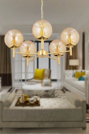 Minar 5Li Gold Plated Modern Bedroom Living Room Chandelier 3684-05-GD - Apliqa