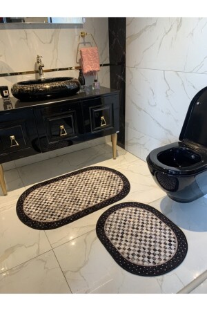 Minares Model Checkerboard Pattern 2-Piece Latex Base Bath Mat Set (60X100 - 60X50) Black-brown BYDMGZ-NELL - Brillant