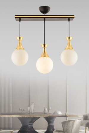Minel 3-Licht-Wohnzimmerbeleuchtung aus schwarzem bis goldenem Glop-Glas 3055 - KUZEY AYDINLATMA