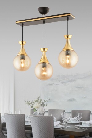 Minel 3-Light Black to Gold Glop Glass Living Room Lighting 3055 - KUZEY AYDINLATMA