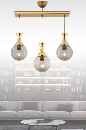 Minel 3 Piece Glazed Antiqued Gold Gilded Globe Glass Chandelier 3057 - KUZEY AYDINLATMA