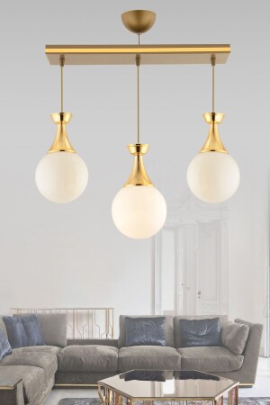 Minel 3 Piece Glazed Antiqued Gold Gilded Globe Glass Chandelier 3057 - KUZEY AYDINLATMA