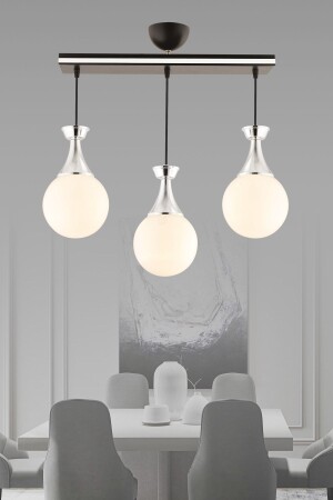 Minel 3-Piece Pendant Lamp Black Chrome Glop Glass Living Room Chandelier - Kuzey Aydinlatma