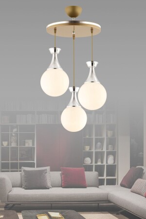 Minel 3-Piece Tray Pendant Lamp Antiqued Chrome White Glop Glass Lighting 3051 - KUZEY AYDINLATMA