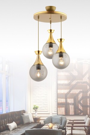 Minel 3-Piece Tray Pendant Lamp Antiqued Gold Gilded Globe Glass Chandelier 3051 - KUZEY AYDINLATMA