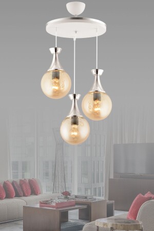 Minel 3 Piece Tray White Chrome Glop Honey Glass Living Room Chandelier 3051 - KUZEY AYDINLATMA