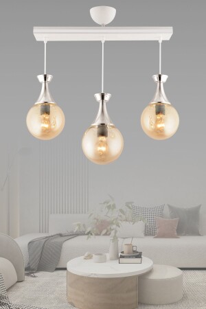 Minel 3-Plus Glamorous White Chrome Gilded Glop Glass Living Room Chandelier 3052 - KUZEY AYDINLATMA