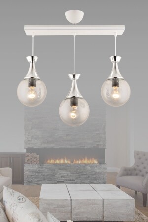 Minel 3-Plus Glamorous White Chrome Gilded Glop Glass Living Room Chandelier 3052 - KUZEY AYDINLATMA