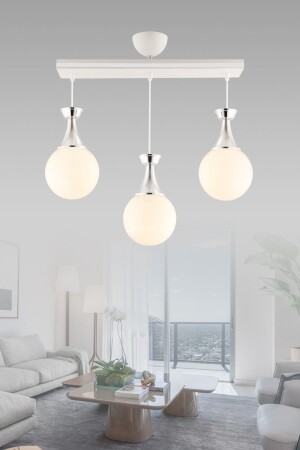 Minel 3-Plus Glamorous White Chrome Gilded Glop Glass Living Room Chandelier 3052 - KUZEY AYDINLATMA