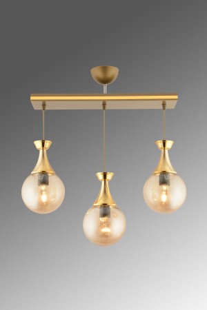 Minel 3-teiliger glasierter, antikgoldener, vergoldeter Kugelglas-Kronleuchter 3057 - KUZEY AYDINLATMA
