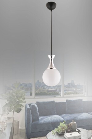 Minel Single Black Glop Glass Chandelier with Chrome Detail 1018 - KUZEY AYDINLATMA